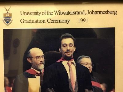 David Jacobson hoods his son Sven at his Wits graduation in 1991